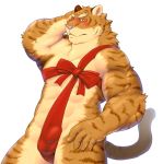  2016 anthro balls_outline barazoku bulge felid genital_outline humanoid_hands kemono male mammal muscular pantherine penis_outline simple_background solo tiger wdh3905 white_background 
