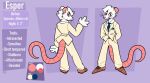 absurd_res albino anthro clothing english_text fur half-closed_eyes hi_res loafers male mammal model_sheet murid murine narrowed_eyes necktie pink_body pink_skin purple_background rat rodent simple_background smile solo suit suit_jacket text white_body white_fur xing1