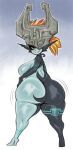 bodily_fluids breasts butt female hi_res humanoid looking_at_viewer looking_back looking_back_at_viewer midna nintendo orange_sclera red_eyes saltyxodium sweat the_legend_of_zelda twili twilight_princess