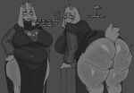 2024 absurd_res anthro belly bent_over big_breasts big_butt blush bodily_fluids boss_monster_(undertale) bovid breasts butt caprine clothed clothing clothing_lift dialogue dress dress_lift dripping english_text eyewear female floppy_ears fur genitals glasses glistening glistening_butt greyscale half-closed_eyes hand_on_hip head_tuft hi_res horn huge_breasts huge_butt leaning_on_object looking_back mammal mature_anthro mature_female monochrome narrowed_eyes no_underwear offscreen_character overweight overweight_female partially_clothed portrait presenting presenting_hindquarters pussy redactedinlight short_tail small_horn solo standing sweat sweaty_butt tail talking_to_another text thick_thighs three-quarter_portrait three-quarter_view toriel tuft undertale undertale_(series) white_body white_fur