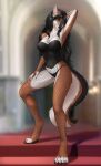 absurd_res anthro canid canine canis clothing corset elvofirida female fishnet_clothing hi_res lingerie mammal solo topwear wolf