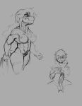 abs anthro aroused athletic athletic_anthro athletic_female balls blush bodily_fluids book breasts clothing deltarune drawing duo erection female genitals grey_background guide_lines hair hair_over_eye holding_book holding_clothing holding_notebook holding_object human humanoid_genitalia humanoid_penis kris_(deltarune) long_hair male mammal marmaladedoodles_(artist) medium_breasts monochrome muscular muscular_anthro muscular_female nipples nude one_eye_obstructed penis penis_through_fly penis_through_underwear poking_out pubes reptile scalie simple_background sketch solo susie_(deltarune) sweat tail toned_female toned_thighs undertale_(series) vein