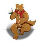  2015 after_masturbation anthro balls bodily_fluids brown_body brown_fur canid canine canis cum cum_on_hand domestic_dog fur genital_fluids genitals kemono male mammal masturbation penis scarf sitting slightly_chubby solo tongue tongue_out wdh3905 