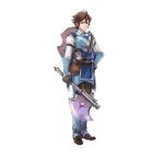  1boy absurdres aged_down axe brown_eyes brown_gloves brown_hair fire_emblem fire_emblem_awakening fire_emblem_heroes frederick_(child)_(fire_emblem) frederick_(fire_emblem) frown gloves highres holding holding_axe looking_at_viewer official_art pebble pouch shield shield_on_back short_hair solo tachi-e tagme v-shaped_eyebrows wada_sachiko 