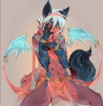 anthro breasts clothed clothing digital_media_(artwork) ear_piercing ear_ring female fur hair harem_outfit jewelry looking_at_viewer piercing ring_piercing solo tail venusflowerart wings