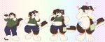 after_transformation ambiguous_gender animate_inanimate anthro belly bernese_mountain_dog black_pawpads bottomwear brown_body brown_fur canid canine canis clothed clothing domestic_dog duke_inu floppy_ears fur green_eyes hand_on_face happy heart_symbol hi_res hoodie living_plushie male_(lore) mammal mid_transformation molosser mountain_dog ombre_background pants pastel_background pawpads paws plush_transformation plushie plushification rainbow_background ripping ripping_clothing simple_background solo solo_focus stitch_(sewing) swiss_mountain_dog tan_body tan_fur that_alpaca topwear torn_clothing transformation transformation_sequence
