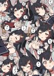  2girls animal_ear_fluff animal_ears black_hair black_shirt blush choker closed_mouth ear_cleaning fang h_(eitilog) hair_ornament hairpin highres hololive multicolored_hair multiple_girls multiple_views ookami_mio ookami_mio_(1st_costume) open_mouth red_choker red_hair sailor_collar shirakami_fubuki shirakami_fubuki_(1st_costume) shirt skin_fang smile sneezing streaked_hair upper_body virtual_youtuber white_sailor_collar wolf_ears wolf_girl 