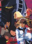  1980s_(style) 3boys 3girls amuro_ray bright_noa char_aznable concept_art eye_mask fraw_bow gloves gundam helmet highres kawamoto_toshihiro key_visual mecha military military_uniform mirai_yashima mobile_suit mobile_suit_gundam multiple_boys multiple_girls official_art pilot production_art promotional_art retro_artstyle robot rx-78-2 sayla_mass scan scarf science_fiction spacesuit traditional_media uniform unworn_headwear unworn_helmet upper_body yellow_scarf 