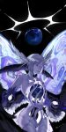  1girl absurdres athena_(ff14) black_background blue_lips blue_skin closed_eyes colored_skin cowboy_shot feathered_wings final_fantasy final_fantasy_xiv from_side head_wings highres hollow_body insect_wings mixed_wings monster_girl moth_wings multicolored_skin multiple_wings orb purple_hair purple_skin quanzai201 short_hair signature simple_background smile solo two-tone_skin wings 