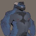  1boy animal_ears bara beard blue_fur chest_tuft clenched_hand completely_nude cowboy_shot curled_horns dragon_boy dragon_ears dragon_horns facial_hair full_beard furry furry_male highres horns huge_eyebrows krog_(krognok) large_pectorals looking_ahead male_focus male_pubic_hair muscular muscular_male navel nipples nude original out-of-frame_censoring pectorals plump pubic_hair scales second-party_source short_hair smile solo standing stomach strongman_waist tek_(no_swift) thick_beard thick_navel_hair tusks two-tone_beard 