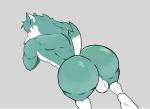  anthro balls big_butt brand_new_animal butt canid canine canis feet fur genitals green_body green_fur gypsy_king_(artist) huge_butt hyper hyper_butt looking_back male mammal muscular nude shirou_ogami simple_background solo studio_trigger wolf yellow_eyes 