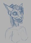 anthro bone canid canine canis damaged digital_media_(artwork) female gore guide_lines hair half_skull horror_(theme) jackal looking_at_viewer low_res mammal notched_ear pain sketch sketch_page skull skull_head solo synth_(disambiguation) the_dark_skull