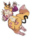 2024 anthro armwear bandai_namco big_breasts black_sclera blue_eyes breasts clothing digimon digimon_(species) fake_cat_ears fake_cat_tail fake_ears fake_tail female fluffy fluffy_tail fur genitals hi_res multicolored_body multicolored_fur nipples pink_nipples purple_armwear purple_clothing pussy renamon simple_background sketch solo tail thick_thighs two_tone_body two_tone_fur white_background white_body white_fur wide_hips yellow_body yellow_fur zinnick