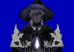  1boy au_ra black_cloak black_sclera blue_eyes cloak colored_sclera gg_dal hat horns looking_at_viewer male_focus monster_boy original parted_lips solo upper_body warrior_of_light_(ff14) white_hair witch_hat 