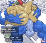  anal anthro anus back_muscles balls beak biceps big_balls big_penis blue_balls blue_body blue_penis blue_skin bodily_fluids bowser butt butt_grab clenched_teeth collar dialogue dragon duo english_text erection eyebrows fighting_ring genitals grin hair hand_on_butt hi_res horn huge_balls huge_penis humanoid_genitalia humanoid_penis i.harmez_(masterelrest) looking_back male male/male mario_bros masterelrest muscular muscular_male nintendo nude penis pink_anus pink_eyes public quads raised_tail red_eyebrows red_eyes red_hair scales shell smile spiked_collar spikes sweat tagme teeth text text_box triceps video_games wrestling yellow_body yellow_scales 