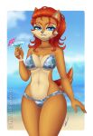 2024 anthro archie_comics beach beverage bikini blue_eyes breasts brown_body brown_fur chipmunk clothing cocktail_glass collarbone container cup drinking_glass eyebrows eyelashes female fur glass glass_container glass_cup ground_squirrel hair looking_at_viewer mammal medium_breasts metalpandora navel pattern_bikini pattern_clothing pattern_swimwear red_hair rodent sally_acorn sciurid sega smile solo sonic_the_hedgehog_(archie) sonic_the_hedgehog_(comics) sonic_the_hedgehog_(series) swimwear tan_body tan_fur
