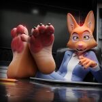 1:1 2024 3d_(artwork) 4_toes absurd_res anthro biped canid canine claws clothed clothing diane_foxington digital_media_(artwork) dreamworks eyebrows eyewear feet female fingers foot_focus fox glasses hi_res kenaga mammal pawpads pencil_(object) solo the_bad_guys toe_claws toes