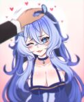  1girl animal_ears blue_choker blue_hair blurry breasts choker cleavage collarbone crossed_bangs emerazu_(artist) eyelashes hand_on_another&#039;s_head heart highres indie_virtual_youtuber large_breasts long_hair manta_ray_girl motion_lines multicolored_hair one_eye_closed parted_lips rei_stingray smile solo two-tone_hair upper_body virtual_youtuber 