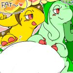 ambiguous_gender anthro ardest dinossom duo ellipsis english_text low_res overweight pal_(species) palworld pocketpair text