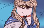  anthro badger badgerclops blonde_hair cartoon_network cherrypentrouse choker clothed clothing crossdressing crown hair hi_res jewelry magical_girl_outfit male mammal mao_mao:_heroes_of_pure_heart mustelid musteline necklace sailor_moon_redraw_challenge slightly_chubby solo tiara 