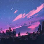  crescent_moon danfango goat highres landscape moon night night_sky no_humans original scenery sky star_(sky) starry_sky tree 