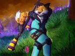  4:3 animal_humanoid anthro camsan_r_s canid canid_humanoid canine canine_humanoid epic_games fennix_(fortnite) fortnite fox fox_humanoid glowing glowing_eyes hi_res humanoid male mammal mammal_humanoid solo storm video_games weapon 