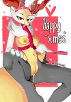 anthro areola bodily_fluids braixen breasts christmas cum cum_in_pussy cum_inside eyelashes fake_antlers fake_horns female fur generation_6_pokemon genital_fluids grey_body grey_fur hand_on_leg hand_on_thigh heart_symbol hi_res holidays leaking_cum looking_at_viewer nintendo nipples nude orange_areola orange_nipples pink_background pokemon pokemon_(species) red_eyes simple_background small_breasts smile solo spread_legs spreading text thick_thighs vainillaqd white_background white_body white_fur wide_hips yellow_body yellow_fur
