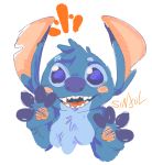  2020 alien blue_body blue_claws blue_eyes blue_fur blue_nose blush claws cygnuus disney experiment_(lilo_and_stitch) fur lilo_and_stitch open_mouth pawpads sharp_teeth signature simple_background solo stitch_(lilo_and_stitch) teeth tongue white_background 