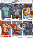  5_fingers abs anthro ape bandanna biceps blizzard_entertainment bloody_roar blue_bottomwear blue_clothing blue_underwear bone bottomwear brown_body brown_fur cartoon_network clenched_teeth clothed clothing da_boz dc_comics donkey_kong_(character) donkey_kong_(series) english_text eyewear fingers front_view funky_kong fur glasses glowing glowing_eyes gorilla gorilla_grodd green_body green_clothing green_underwear greg_(bloody_roar) grey_body grey_fur grin group haplorhine hat headgear headwear hi_res holding_hat holding_object looking_at_viewer looking_back male male_focus mammal muscular muscular_male navel necktie nintendo nipples open_mouth overwatch pecs powerpuff_girls primate rear_view red_clothing red_eyes red_underwear rocko_socko six_fanarts_challenge skull smile sunglasses teeth text topless underwear video_games water white_body white_fur winston_(overwatch) wristband yellow_eyes 
