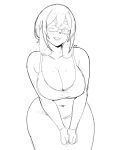  2024 anthro big_breasts breasts canid canine canis circle_eyebrows cleavage clothed clothing collarbone digital_drawing_(artwork) digital_media_(artwork) domestic_dog eyebrows eyewear female floppy_ears glasses hair hi_res hunting_dog jxzuke long_ears mammal mixed_breed mochi_(jxzuke) monochrome navel_outline one_eye_closed portrait rectangular_glasses scent_hound shiba_inu simple_background sketch smile solo spitz three-quarter_portrait white_background wink 