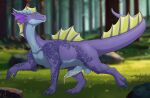  anglofikator balls blue_body blue_scales dragon feral forest forest_background fridaflame genitals grass hi_res male mythological_creature mythological_scalie mythology nature nature_background plant purple_body purple_scales scales scalie solo tree 