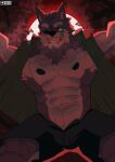 abs absurd_res anthro biped bulge canid canine countershade_face countershade_fur countershade_torso countershading eye_scar eyebrows facial_scar fur hi_res male mammal monsterplus muscular muscular_anthro muscular_male pecs scar