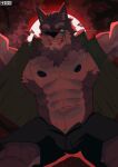  abs absurd_res anthro biped bulge canid canine countershade_face countershade_fur countershade_torso countershading eye_scar eyebrows facial_scar fur hi_res male mammal monsterplus muscular muscular_anthro muscular_male pecs scar 