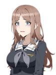  1girl absurdres bang_dream! bang_dream!_it&#039;s_mygo!!!!! black_shirt blue_eyes breasts brown_hair chinese_commentary commentary_request crying crying_with_eyes_open grey_neckerchief highres large_breasts long_hair long_sleeves nagasaki_soyo neckerchief parted_lips sailor_collar school_uniform shirt solo tears tsukinomori_school_uniform upper_body white_sailor_collar wsfw 