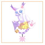  1:1 blue_eyes border claws clothing crest_of_light digimon digimon_(species) digimon_crest ear_tuft eyelashes fangs gatomon gloves handwear hi_res markings maybelsart pawpads pink_pawpads purple_markings ring solo symbol tail_ring tongue tuft whiskers white_body white_border 