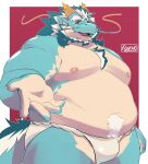  absurd_res anthro asian_clothing beard belly bulge clothing dognuki dragon east_asian_clothing eyebrows facial_hair fundoshi hair hi_res horn japanese_clothing lifewonders male mature_male moobs mythological_creature mythological_scalie mythology nipples overweight qinglong_(tas) scalie solo thick_eyebrows tokyo_afterschool_summoners underwear white_hair 