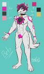 absurd_res anthro canid canine canis chest_fur collar fur hair harucat harufur hi_res larger_male male male/male mammal model_sheet muscular pink_body pink_eyes pink_fur pink_hair size_difference solo stronger white_body white_fur wolf