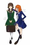  2girls aged_down bag brown_hair highres multiple_girls orange_hair plankto_x school_bag school_uniform umineko_no_naku_koro_ni ushiromiya_eva ushiromiya_natsuhi 