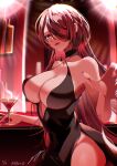  alcohol alternate_hair_length alternate_hairstyle cup dress drinking_glass highres jishaku_(mag_315) jishaku_(umiyohasetsu) licking_lips meiko_(vocaloid) one_eye_covered red_dress red_eyes red_hair tongue tongue_out vocaloid wine_glass 