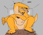  4_arms anthro boytaurs cracked_wall fur growth hi_res kangaroo macro macropod male mammal marsupial multi_arm multi_limb multifur nude panic solo tongue tongue_out yellow_body yellow_fur 