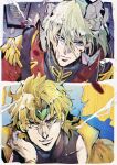  2boys blonde_hair dio_brando gundam gundam_wing headband highres jacket jojo_no_kimyou_na_bouken kare_(0621utak) koyasu_takehito male_focus military milliardo_peacecraft multiple_boys short_hair smile stardust_crusaders voice_actor_connection yellow_eyes zechs_merquise 