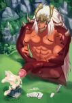 abs anthro balls bodily_fluids bushiroad cum dragon drum&#039;s_father ejaculation future_card_buddyfight genital_fluids genitals hi_res macro male masturbation micro muscular muscular_anthro muscular_male mythological_creature mythological_scalie mythology pecs penis scalie size_difference soonico vein veiny_penis