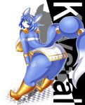  2020 anthro aozora_(tasogare_aozora) blue_butt blue_ears blue_hair blue_tail breasts butt canid canine character_name clothing dated female footwear fox fur hair krystal loincloth mammal nintendo nipple_outline open_mouth solo star_fox video_games white_body white_clothing white_fur white_tail 