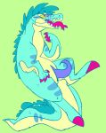  2017 animal_genitalia anthro balancing_on_tail blue_body blue_penis blue_scales blush claws colored_sketch crocodile crocodilian crocodylid digital_drawing_(artwork) digital_media_(artwork) digitigrade erection flat_colors forked_tongue full-length_portrait genital_slit genitals gojiteeth green_background guide_lines hi_res male male_anthro narrowed_eyes nude ollie_(gojiteeth) open_mouth penis pink_blush pink_claws pink_eyes pink_tongue portrait prehensile_penis reptile scales scalie sharp_teeth simple_background sketch solo tail tapering_penis teeth tongue tongue_out yellow_body yellow_scales yellow_sclera 