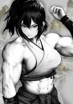  1girl abs absurdres bare_arms bare_shoulders biceps black_hair breasts crop_top greyscale highres large_breasts looking_at_viewer monochrome muscular muscular_female original tagme tamaki_1101 