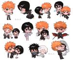  &gt;:) 1boy 1girl ;( ^_^ absurdres bandaid bandaid_on_face bankai black_hair black_kimono black_pants black_suit bleach bleach:_epilogue bleach:_sennen_kessen-hen blush_stickers bow bowtie bridal_veil brown_eyes carrying carrying_person chibi chibi_only closed_eyes closed_mouth collared_shirt commentary_request detached_sleeves double-parted_bangs dress earphones eye_contact facing_another fingerless_gloves floating_clothes frown gloves grey_pants grey_skirt gwao_(_ul_13) hair_between_eyes hakka_no_togame_(bankai) hand_in_pocket happy highres holding holding_hands holding_sword holding_weapon japanese_clothes katana kimono korean_commentary kuchiki_rukia kurosaki_ichigo long_dress long_hair long_sleeves looking_at_another looking_at_viewer looking_down medium_hair miniskirt mugetsu_form_(bleach) multiple_views open_mouth orange_hair pants pleated_skirt princess_carry purple_eyes red_bow red_bowtie red_gloves school_uniform shared_earphones shirt short_hair short_sleeves side-by-side simple_background skirt smile spiked_hair squatting standing straight_hair suit sweatdrop sword tabi tensa_zangetsu_(bankai) twitter_username v-shaped_eyebrows veil weapon wedding wedding_dress white_background white_dress white_hair white_shirt wide_sleeves zangetsu_(shikai) 