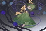  1girl absurdres black_hat blouse bow buttons devilkillerx diamond_button eyeball flower frilled_shirt_collar frilled_sleeves frills green_hair green_skirt hat hat_bow hat_ribbon heart heart_of_string highres komeiji_koishi ribbon shirt skirt solo third_eye touhou touhou_lost_branch_of_legend tree wide_sleeves yellow_bow yellow_ribbon yellow_shirt 