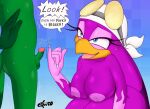  2024 big_breasts breasts excito eyewear genitals glasses hi_res humiliation jet_the_hawk penis penis_humiliation sega simple_background small_penis small_penis_humiliation sonic_riders sonic_the_hedgehog_(series) wave_the_swallow 