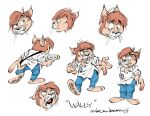aaron_neathery angry anthro argument blaster brown_body brown_fur brown_hair clothed clothing endtown felid feline fully_clothed fully_clothed_anthro fur hair looking_down looking_off male mammal model_sheet pawpads paws smile smirk solo wally_wallechinsky whiskers