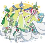  1other 3boys 5girls alternate_color arm_blade arm_up arms_up black_sclera blue_hair blue_skin blunt_bangs bob_cut bowl_cut colored_sclera colored_skin commentary_request english_commentary evolutionary_line flat_chest full_body gallade gardevoir green_hair green_skin grey_hair hair_between_eyes hair_over_one_eye hand_up happy holding holding_pokemon humanoid_robot iron_valiant joints kirlia kneeling leg_up medium_hair mixed-language_commentary mohawk monya multicolored_hair multicolored_skin multiple_boys multiple_girls one_eye_closed one_eye_covered open_mouth orange_eyes outstretched_arm outstretched_arms own_hands_together partial_commentary pokemon pokemon_(creature) ralts red_eyes red_hair robot robot_joints shiny_and_normal shiny_pokemon short_hair sidelocks sitting smile spread_arms standing standing_on_one_leg steepled_fingers textless_version twintails two-tone_hair two-tone_skin v_arms weapon white_skin 